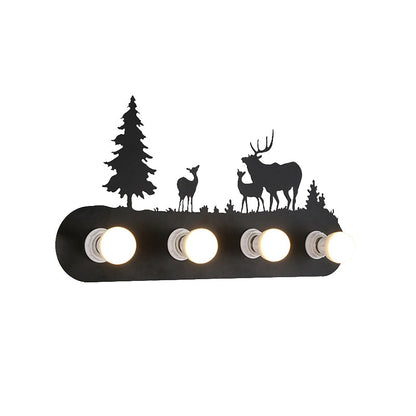 Vivolux | Lodge Open Bulb Wandlamp met Elkhert/Paard/Schaap/Berg/Windmolen/Boom Ontwerp 4 Gloeilampen Metalen Wandlamp in Zwart voor Binnen