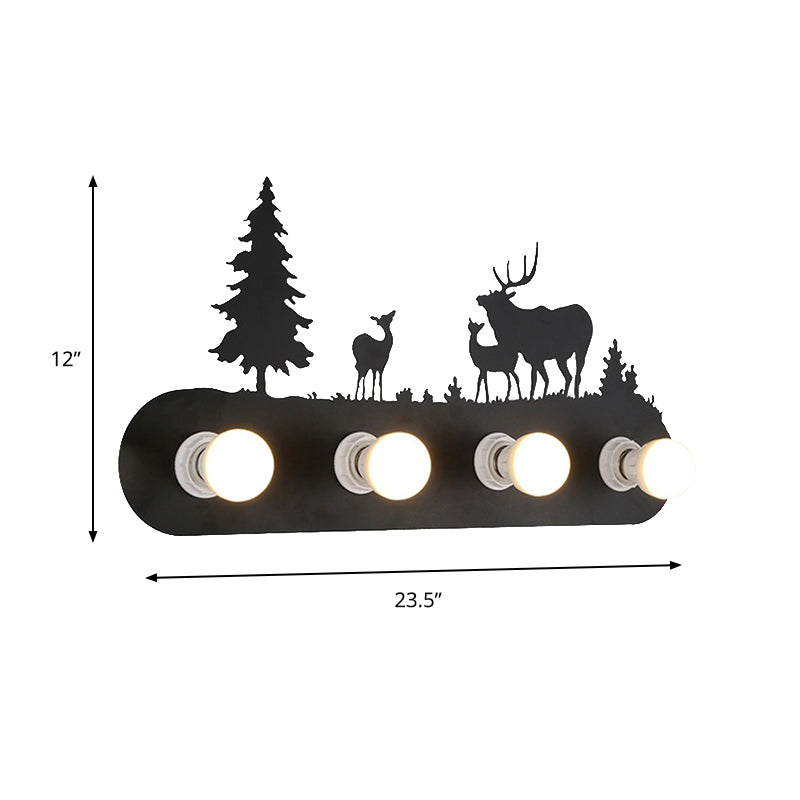 Vivolux | Lodge Open Bulb Wandlamp met Elkhert/Paard/Schaap/Berg/Windmolen/Boom Ontwerp 4 Gloeilampen Metalen Wandlamp in Zwart voor Binnen