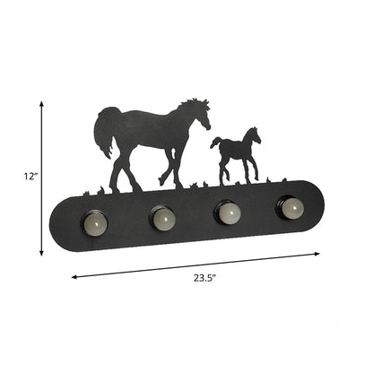 Vivolux | Lodge Open Bulb Wandlamp met Elkhert/Paard/Schaap/Berg/Windmolen/Boom Ontwerp 4 Gloeilampen Metalen Wandlamp in Zwart voor Binnen