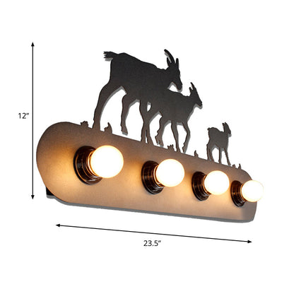 Vivolux | Lodge Open Bulb Wandlamp met Elkhert/Paard/Schaap/Berg/Windmolen/Boom Ontwerp 4 Gloeilampen Metalen Wandlamp in Zwart voor Binnen