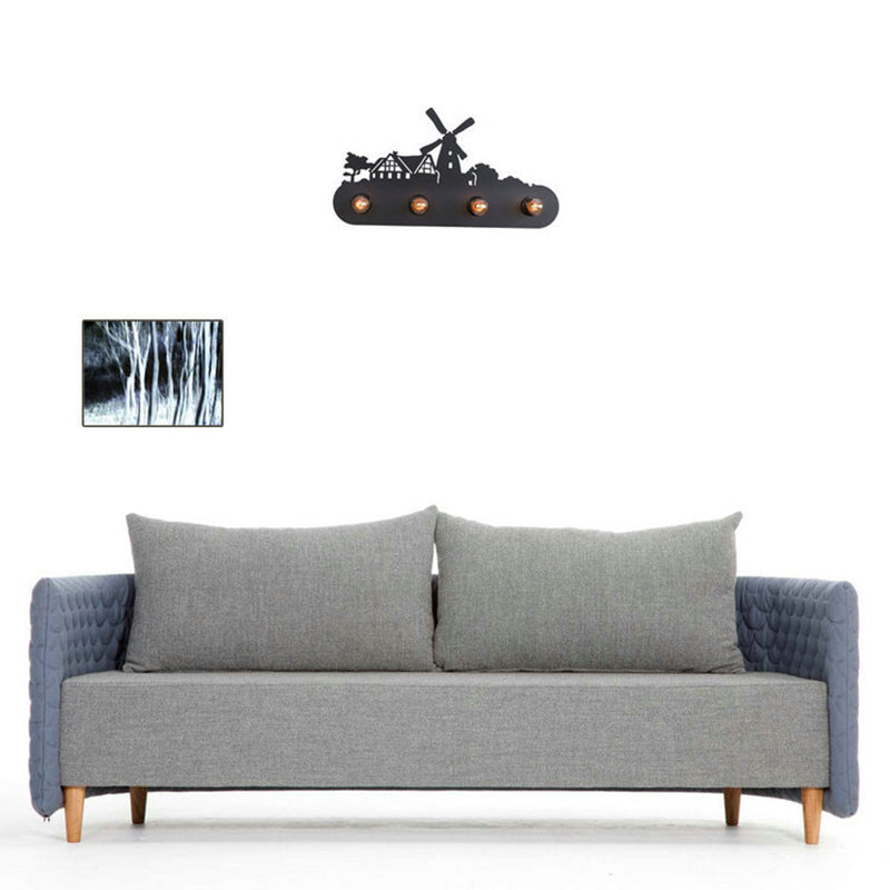 Vivolux | Lodge Open Bulb Wandlamp met Elkhert/Paard/Schaap/Berg/Windmolen/Boom Ontwerp 4 Gloeilampen Metalen Wandlamp in Zwart voor Binnen