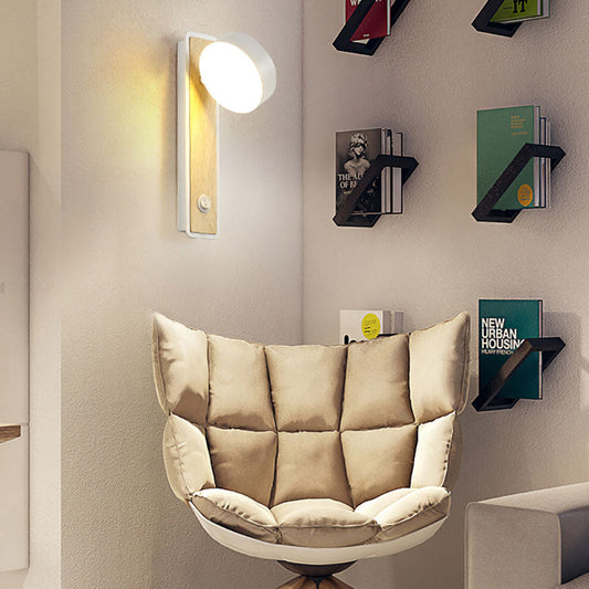 Vivolux | Draaibare 1 Licht Ronde LED Wandlamp Moderne Houten Zwart/Wit Naar Beneden Verlichting in Warm/Wit Licht