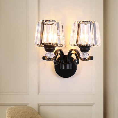 Vivolux | Klar Prismen-Kristall-Kegel-Wandlampe Traditionell 1/2-Birne Wohnzimmer Wandleuchte in Schwarz