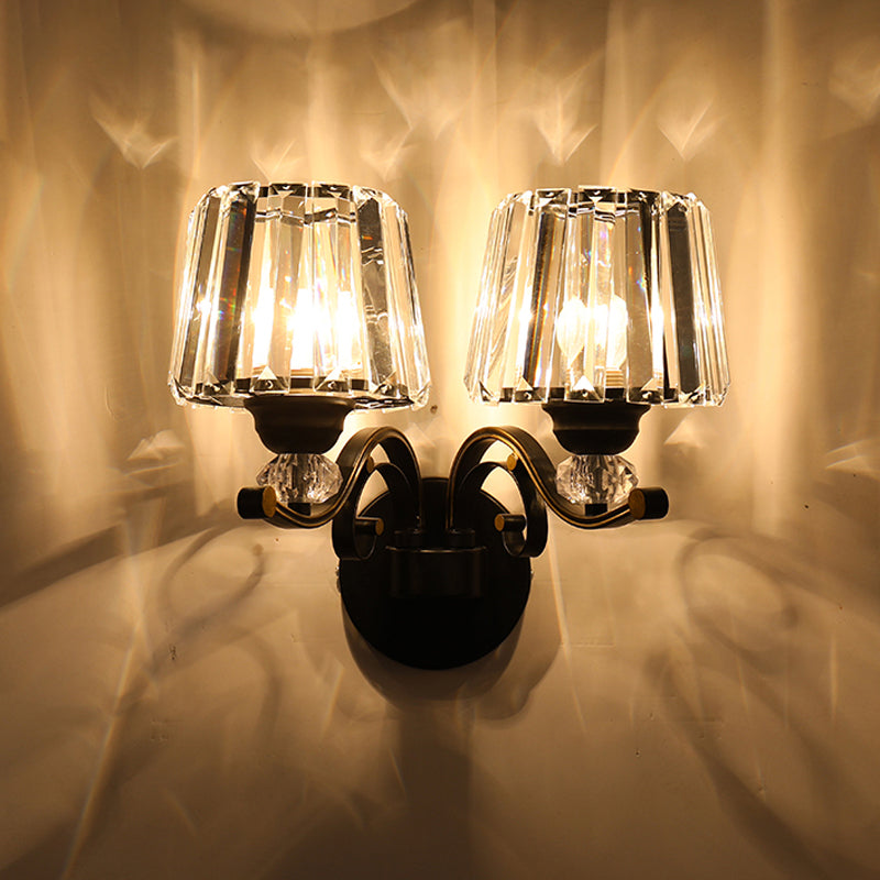 Vivolux | Klar Prismen-Kristall-Kegel-Wandlampe Traditionell 1/2-Birne Wohnzimmer Wandleuchte in Schwarz