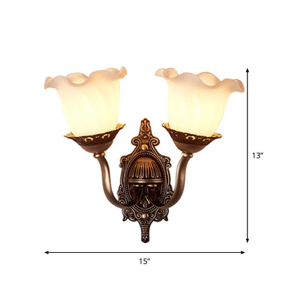 Vivolux | Rustieke Stijl Bloesem Wandlamp 1/2-Kop Opaline Glas Wandmontage Verlichting in Bruin voor Woonkamer