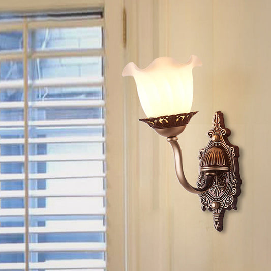 Vivolux | Rustieke Stijl Bloesem Wandlamp 1/2-Kop Opaline Glas Wandmontage Verlichting in Bruin voor Woonkamer