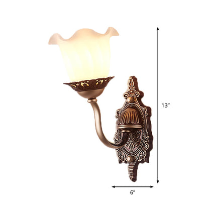 Vivolux | Rustieke Stijl Bloesem Wandlamp 1/2-Kop Opaline Glas Wandmontage Verlichting in Bruin voor Woonkamer