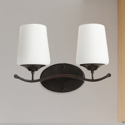 Vivolux | 2/3-Lampe Elfenbein Glas Vanity Beleuchtung Traditionelle schwarze konische Schlafzimmer Wandbeleuchtung mit Eisen Wellenarm