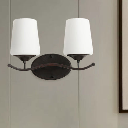 Vivolux | 2/3-Lampe Elfenbein Glas Vanity Beleuchtung Traditionelle schwarze konische Schlafzimmer Wandbeleuchtung mit Eisen Wellenarm