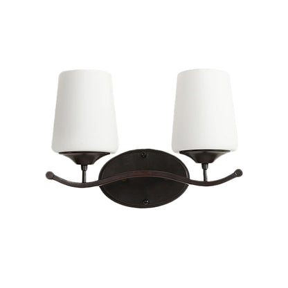 Vivolux | 2/3-Lampe Elfenbein Glas Vanity Beleuchtung Traditionelle schwarze konische Schlafzimmer Wandbeleuchtung mit Eisen Wellenarm