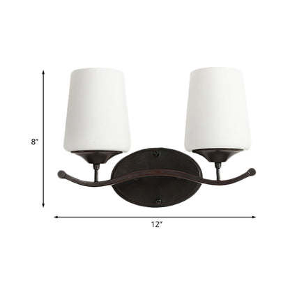 Vivolux | 2/3-Lampe Elfenbein Glas Vanity Beleuchtung Traditionelle schwarze konische Schlafzimmer Wandbeleuchtung mit Eisen Wellenarm