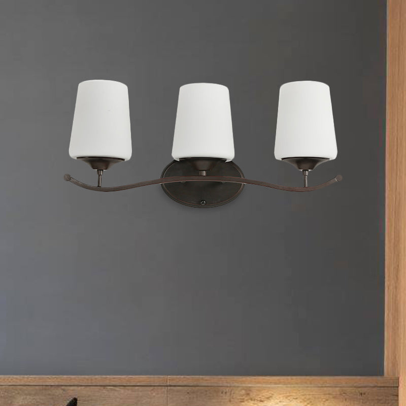 Vivolux | 2/3-Lampe Elfenbein Glas Vanity Beleuchtung Traditionelle schwarze konische Schlafzimmer Wandbeleuchtung mit Eisen Wellenarm