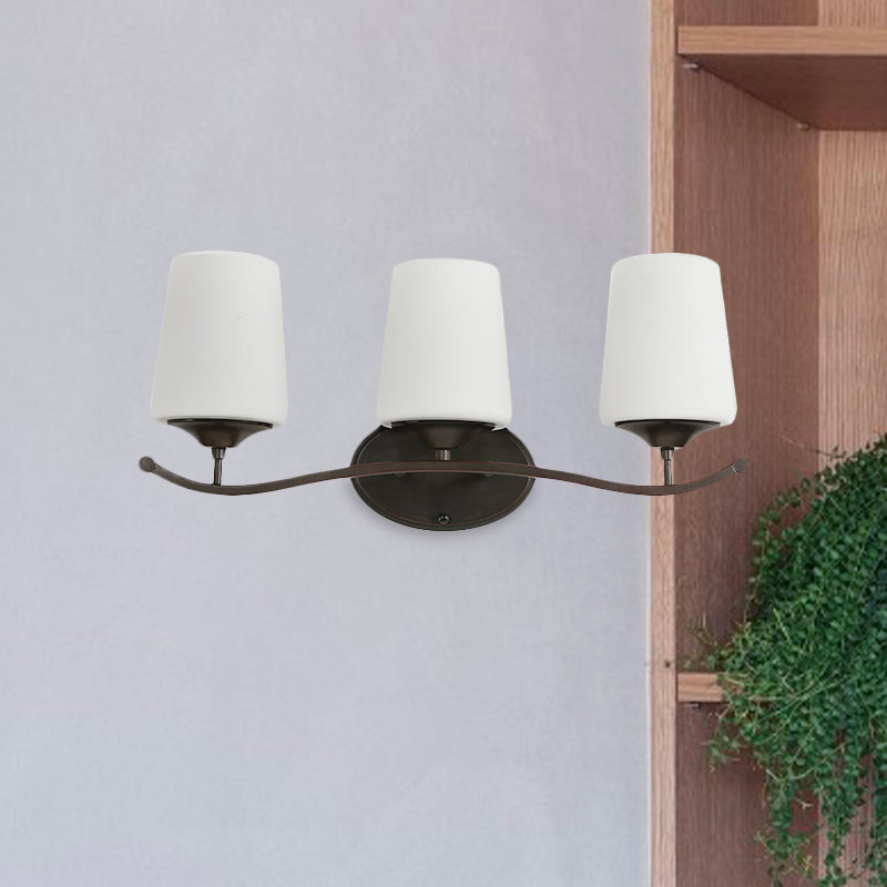 Vivolux | 2/3-Lampe Elfenbein Glas Vanity Beleuchtung Traditionelle schwarze konische Schlafzimmer Wandbeleuchtung mit Eisen Wellenarm