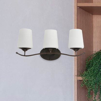 Vivolux | 2/3-Lampe Elfenbein Glas Vanity Beleuchtung Traditionelle schwarze konische Schlafzimmer Wandbeleuchtung mit Eisen Wellenarm