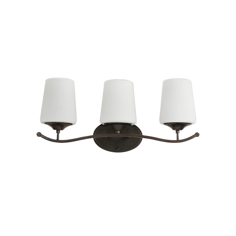 Vivolux | 2/3-Lampe Elfenbein Glas Vanity Beleuchtung Traditionelle schwarze konische Schlafzimmer Wandbeleuchtung mit Eisen Wellenarm