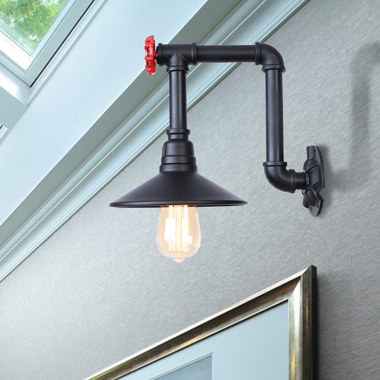 Vivolux | 1 Glühbirne Kegel Wandbeleuchtung Leuchte mit Rohrdesign Industrielles schwarzes Finish Eisen Wandlampe Wandleuchte