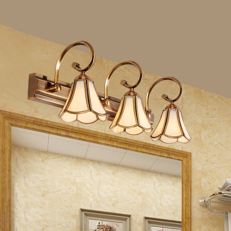 Vivolux | Milchglas Wellenrand Vanity Lampe Kolonialstil 1/2/3-Kopf Badezimmer Wandbeleuchtung Leuchte in Gold