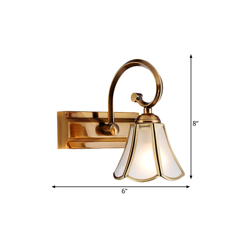 Vivolux | Milchglas Wellenrand Vanity Lampe Kolonialstil 1/2/3-Kopf Badezimmer Wandbeleuchtung Leuchte in Gold