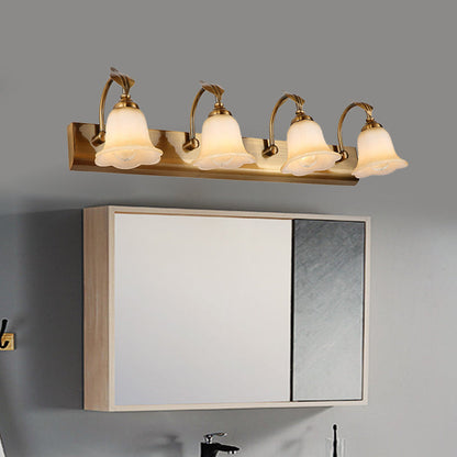 Vivolux | Creme Glas Bloom Bar Licht Kolonial 1/2/3-Kopf Badezimmer Vanity Beleuchtung Fixture in Gold mit Blatt Dekor