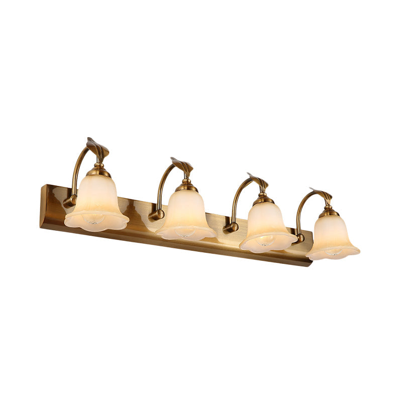 Vivolux | Creme Glas Bloom Bar Licht Kolonial 1/2/3-Kopf Badezimmer Vanity Beleuchtung Fixture in Gold mit Blatt Dekor