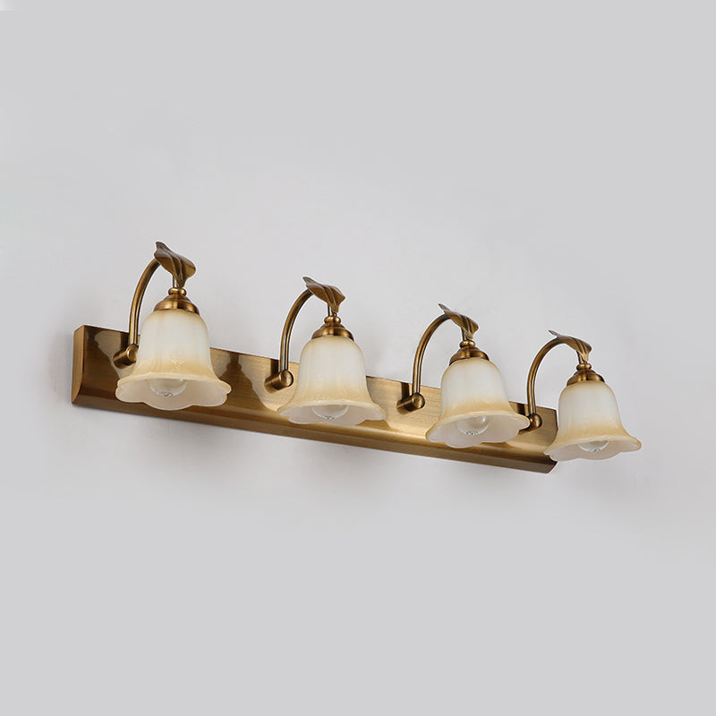 Vivolux | Creme Glas Bloom Bar Licht Kolonial 1/2/3-Kopf Badezimmer Vanity Beleuchtung Fixture in Gold mit Blatt Dekor