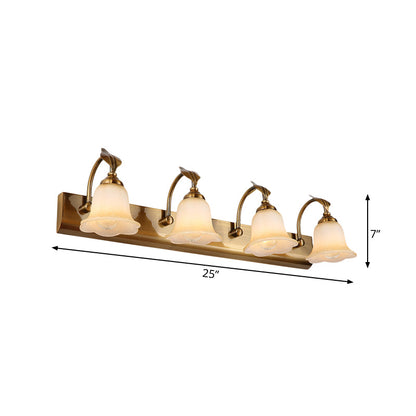 Vivolux | Creme Glas Bloom Bar Licht Kolonial 1/2/3-Kopf Badezimmer Vanity Beleuchtung Fixture in Gold mit Blatt Dekor