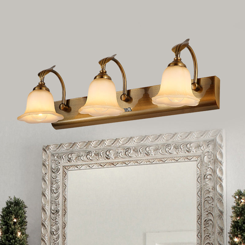 Vivolux | Creme Glas Bloom Bar Licht Kolonial 1/2/3-Kopf Badezimmer Vanity Beleuchtung Fixture in Gold mit Blatt Dekor