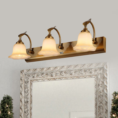 Vivolux | Creme Glas Bloom Bar Licht Kolonial 1/2/3-Kopf Badezimmer Vanity Beleuchtung Fixture in Gold mit Blatt Dekor