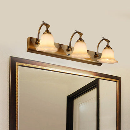Vivolux | Creme Glas Bloom Bar Licht Kolonial 1/2/3-Kopf Badezimmer Vanity Beleuchtung Fixture in Gold mit Blatt Dekor