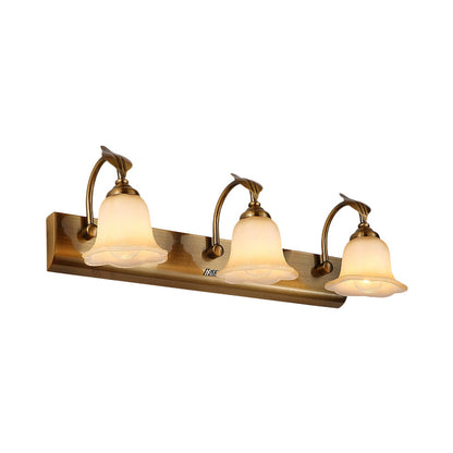 Vivolux | Creme Glas Bloom Bar Licht Kolonial 1/2/3-Kopf Badezimmer Vanity Beleuchtung Fixture in Gold mit Blatt Dekor