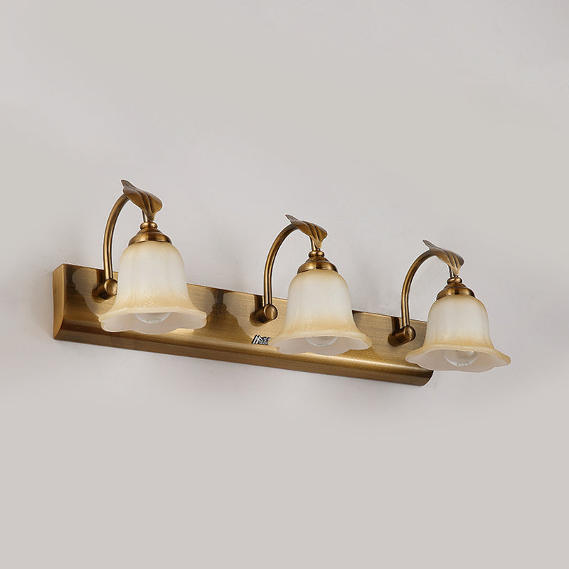 Vivolux | Creme Glas Bloom Bar Licht Kolonial 1/2/3-Kopf Badezimmer Vanity Beleuchtung Fixture in Gold mit Blatt Dekor