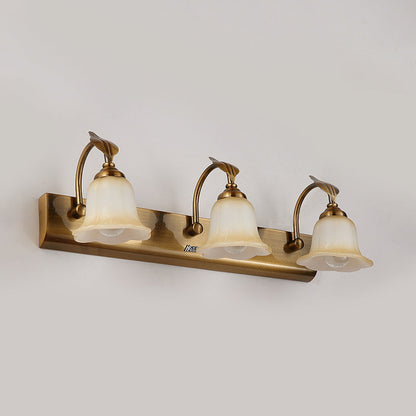 Vivolux | Creme Glas Bloom Bar Licht Kolonial 1/2/3-Kopf Badezimmer Vanity Beleuchtung Fixture in Gold mit Blatt Dekor