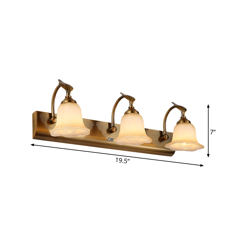 Vivolux | Creme Glas Bloom Bar Licht Kolonial 1/2/3-Kopf Badezimmer Vanity Beleuchtung Fixture in Gold mit Blatt Dekor