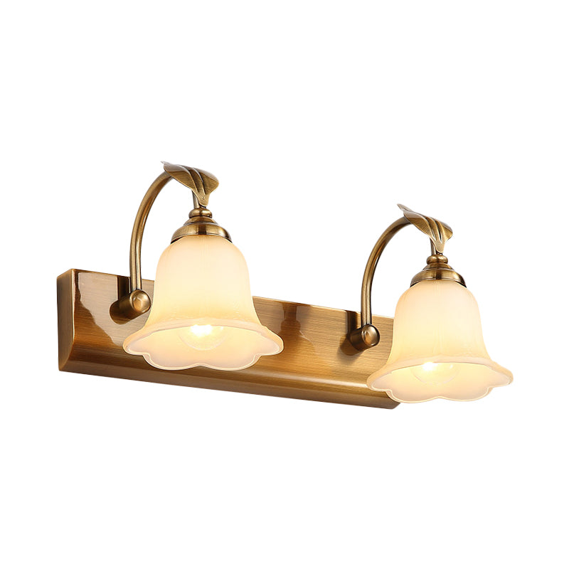 Vivolux | Creme Glas Bloom Bar Licht Kolonial 1/2/3-Kopf Badezimmer Vanity Beleuchtung Fixture in Gold mit Blatt Dekor