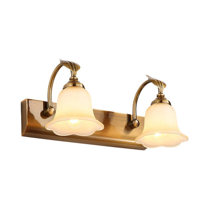 Vivolux | Creme Glas Bloom Bar Licht Kolonial 1/2/3-Kopf Badezimmer Vanity Beleuchtung Fixture in Gold mit Blatt Dekor