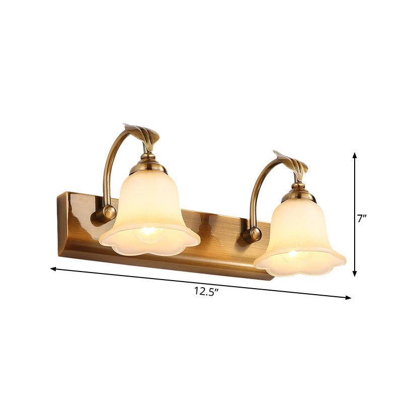 Vivolux | Creme Glas Bloom Bar Licht Kolonial 1/2/3-Kopf Badezimmer Vanity Beleuchtung Fixture in Gold mit Blatt Dekor