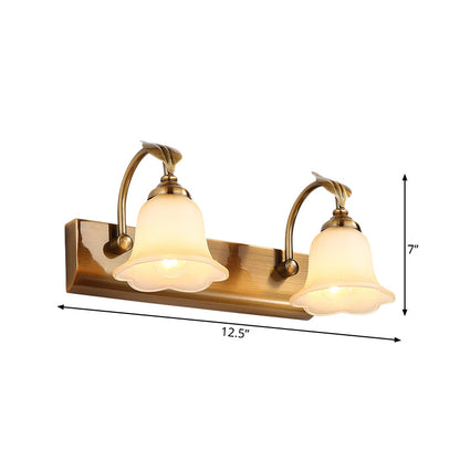 Vivolux | Creme Glas Bloom Bar Licht Kolonial 1/2/3-Kopf Badezimmer Vanity Beleuchtung Fixture in Gold mit Blatt Dekor