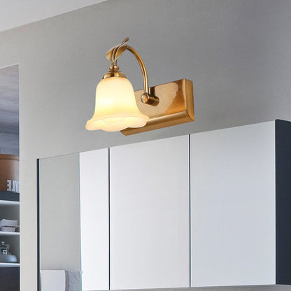 Vivolux | Creme Glas Bloom Bar Licht Kolonial 1/2/3-Kopf Badezimmer Vanity Beleuchtung Fixture in Gold mit Blatt Dekor