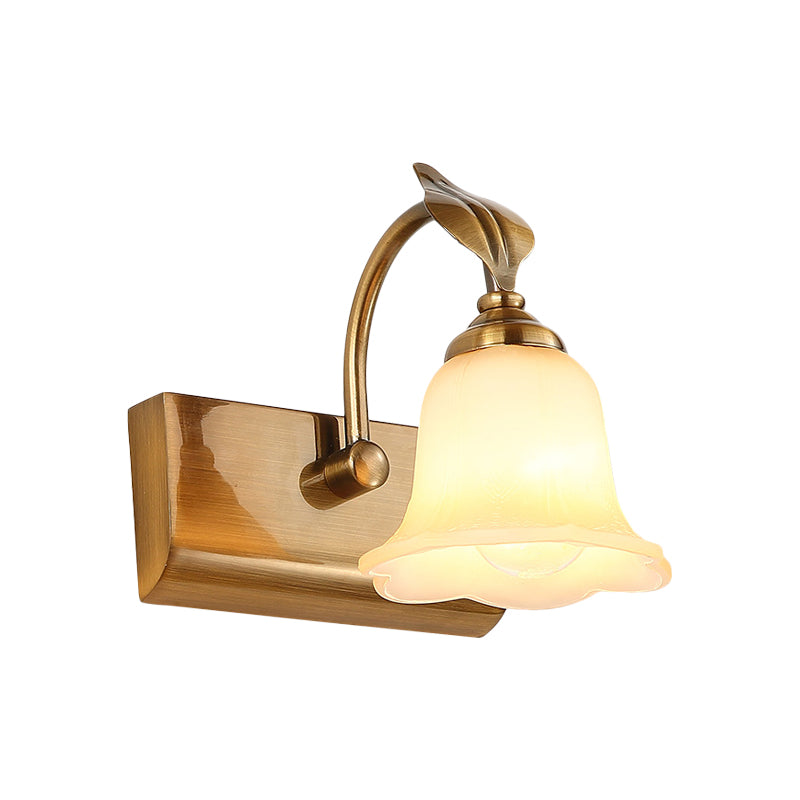 Vivolux | Creme Glas Bloom Bar Licht Kolonial 1/2/3-Kopf Badezimmer Vanity Beleuchtung Fixture in Gold mit Blatt Dekor