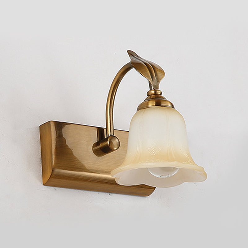 Vivolux | Creme Glas Bloom Bar Licht Kolonial 1/2/3-Kopf Badezimmer Vanity Beleuchtung Fixture in Gold mit Blatt Dekor