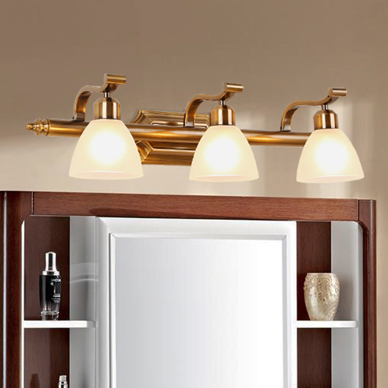 Vivolux | Koloniale Dôme Vanity Verlichting Idee 1/2/3-Licht Crème Glas Badkamer Wandlamp in Goud met Gebogen Arm