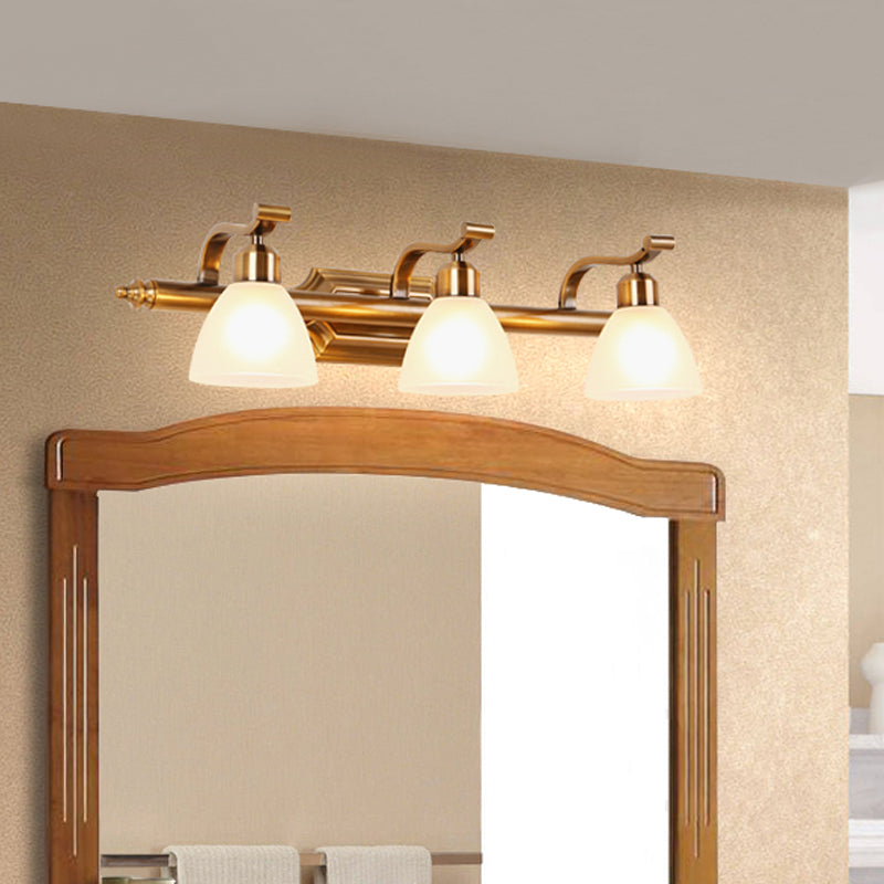 Vivolux | Koloniale Dôme Vanity Verlichting Idee 1/2/3-Licht Crème Glas Badkamer Wandlamp in Goud met Gebogen Arm