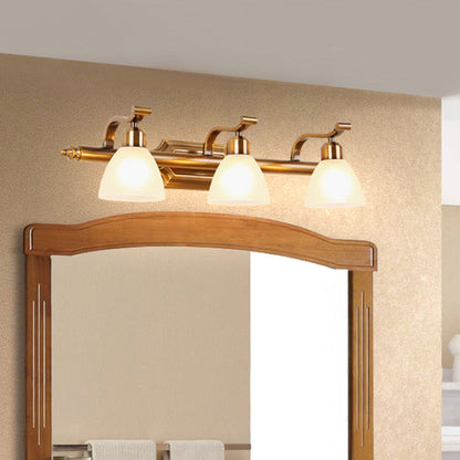Vivolux | Koloniale Dôme Vanity Verlichting Idee 1/2/3-Licht Crème Glas Badkamer Wandlamp in Goud met Gebogen Arm