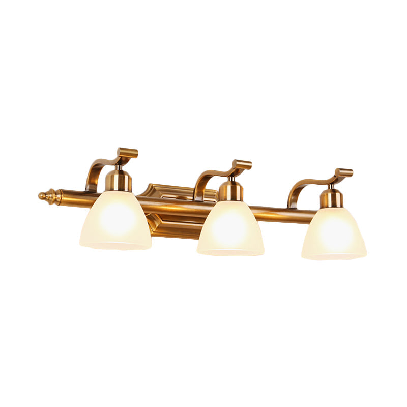 Vivolux | Koloniale Dôme Vanity Verlichting Idee 1/2/3-Licht Crème Glas Badkamer Wandlamp in Goud met Gebogen Arm