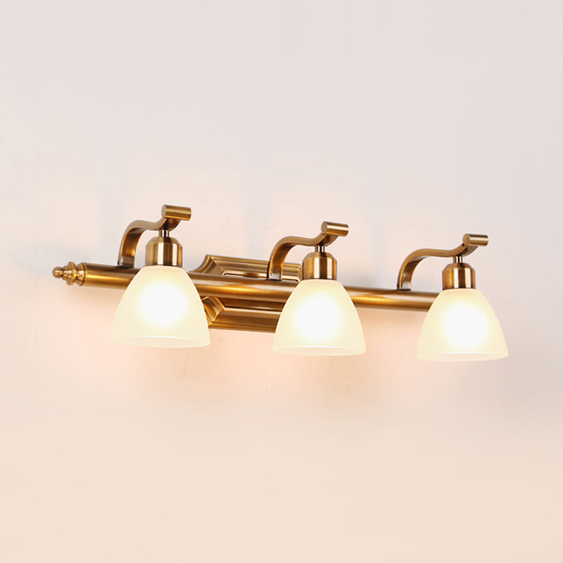 Vivolux | Koloniale Dôme Vanity Verlichting Idee 1/2/3-Licht Crème Glas Badkamer Wandlamp in Goud met Gebogen Arm