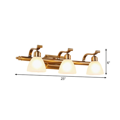 Vivolux | Koloniale Dôme Vanity Verlichting Idee 1/2/3-Licht Crème Glas Badkamer Wandlamp in Goud met Gebogen Arm