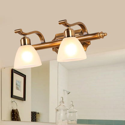 Vivolux | Koloniale Dôme Vanity Verlichting Idee 1/2/3-Licht Crème Glas Badkamer Wandlamp in Goud met Gebogen Arm