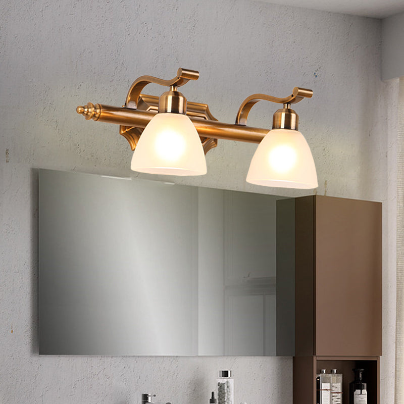 Vivolux | Koloniale Dôme Vanity Verlichting Idee 1/2/3-Licht Crème Glas Badkamer Wandlamp in Goud met Gebogen Arm