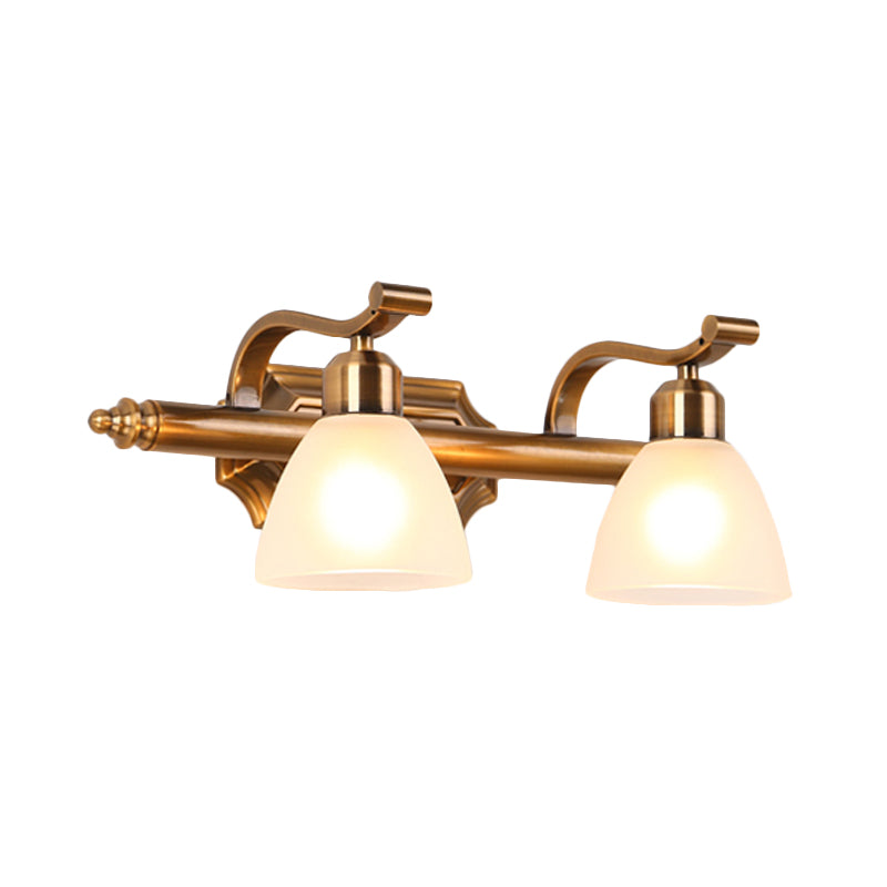 Vivolux | Koloniale Dôme Vanity Verlichting Idee 1/2/3-Licht Crème Glas Badkamer Wandlamp in Goud met Gebogen Arm