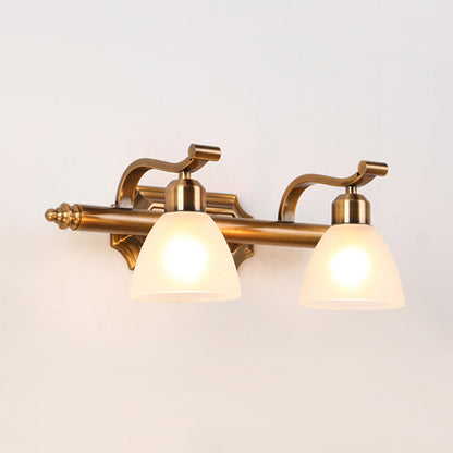 Vivolux | Koloniale Dôme Vanity Verlichting Idee 1/2/3-Licht Crème Glas Badkamer Wandlamp in Goud met Gebogen Arm